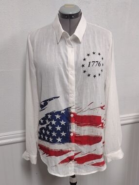 NEW White Button-Down Shirt with 1776 Patriotic Print